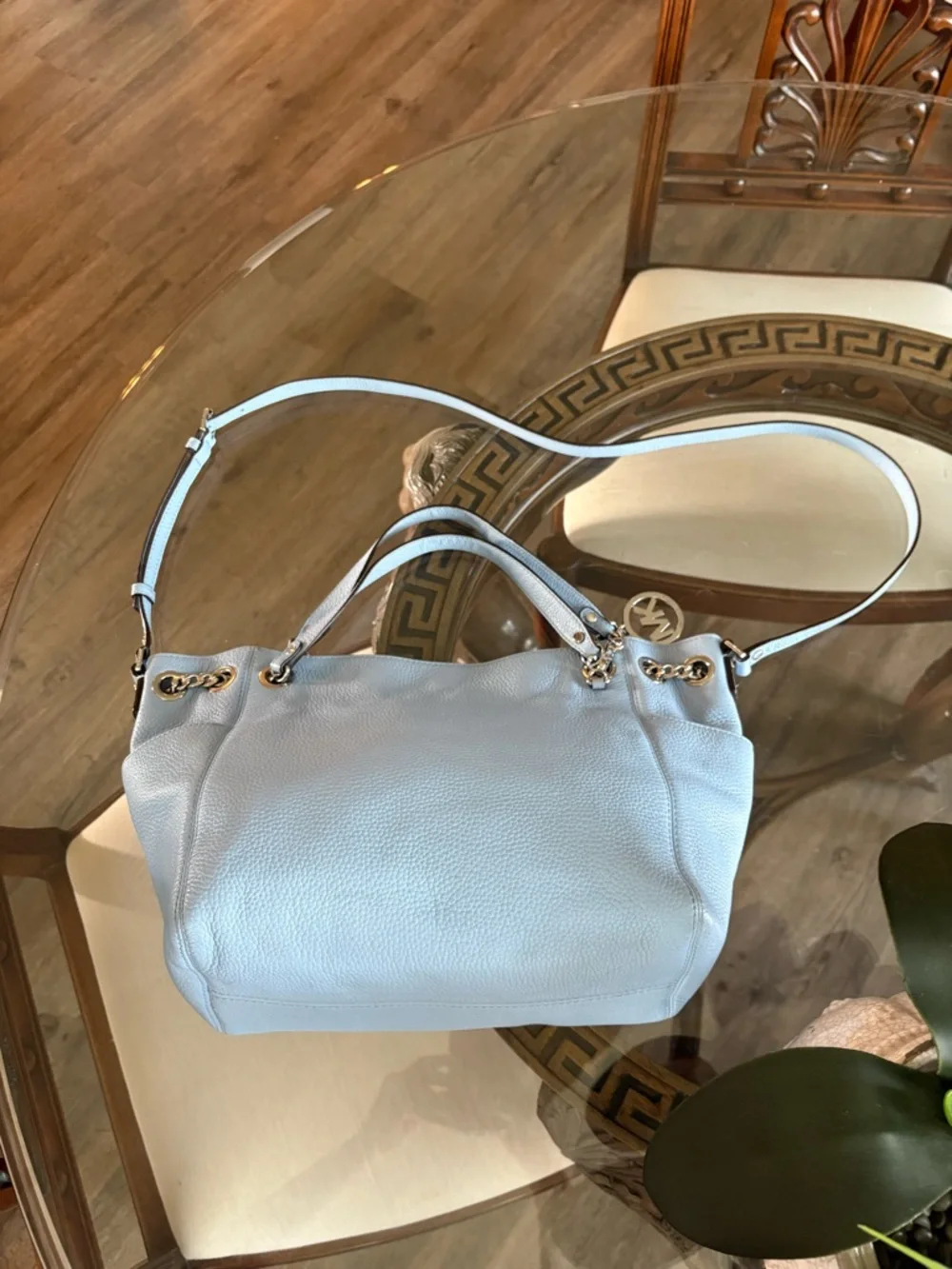 🩵🩵MICHAEL KORS JET SET LIGHT BLUE PEBBLED LEATHER TOTE/ CROSSBODY BAG!🩵🩵